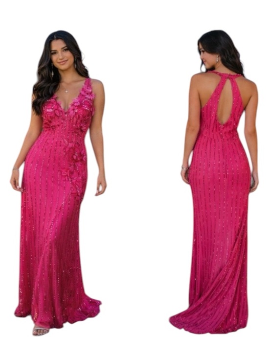 Boston Proper Dresses & Skirts - Hot Pink Floral Sequined Prom Gown
